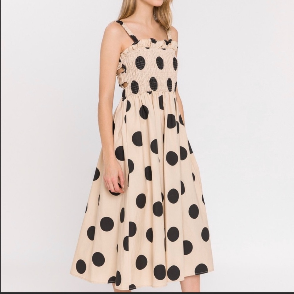 English Factory Polka Dot Smocked Midi Dre…